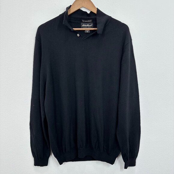 Eddie Bauer Men's Size XXL 100% Merino Wool Black Collared V Neck Sweater - Picture 1 of 3